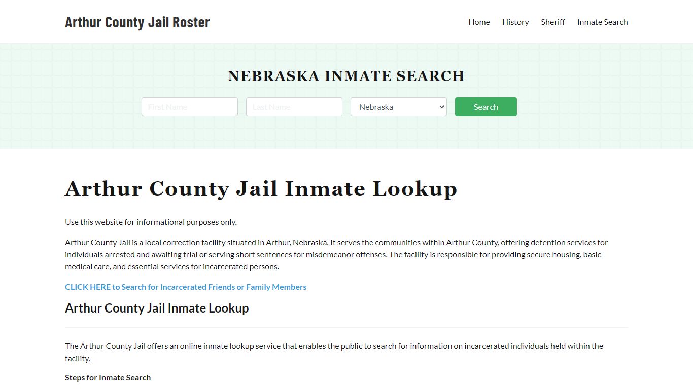 Arthur County Jail Roster Lookup, NE, Inmate Search