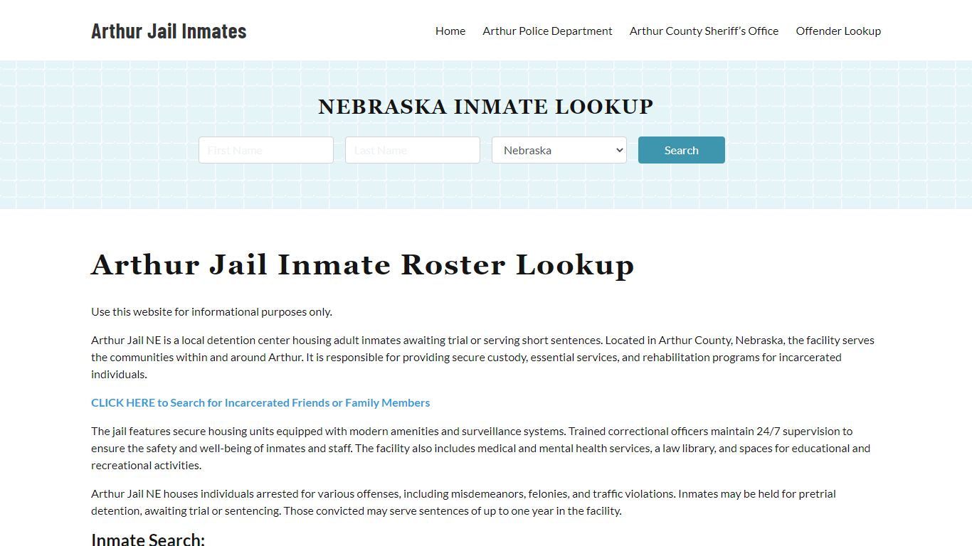 Arthur Jail Inmate Roster, Arthur County, NE, Offender Search