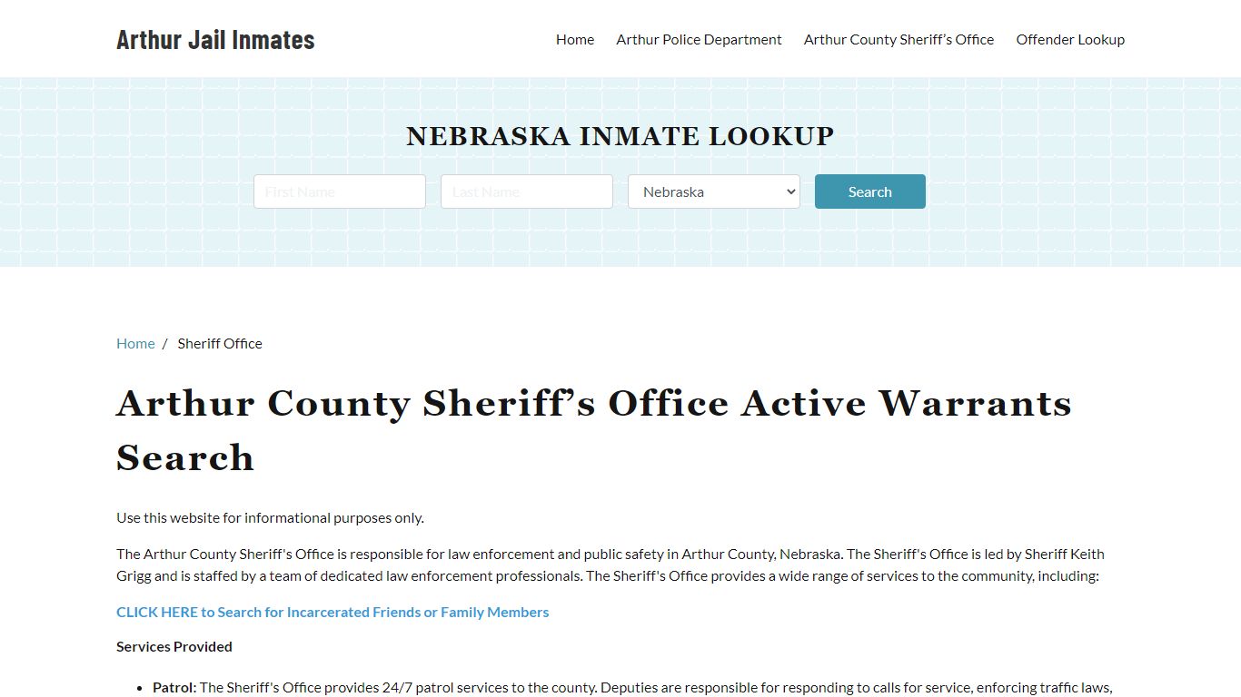 Arthur County Sheriff Office, NE Warrant Lookup