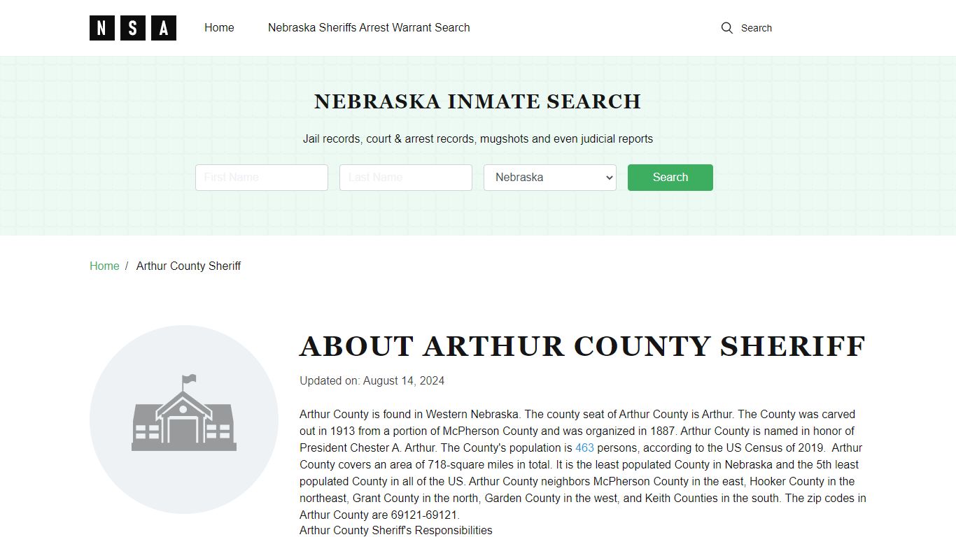 Arthur County Sheriff, Nebraska and County Jail Information